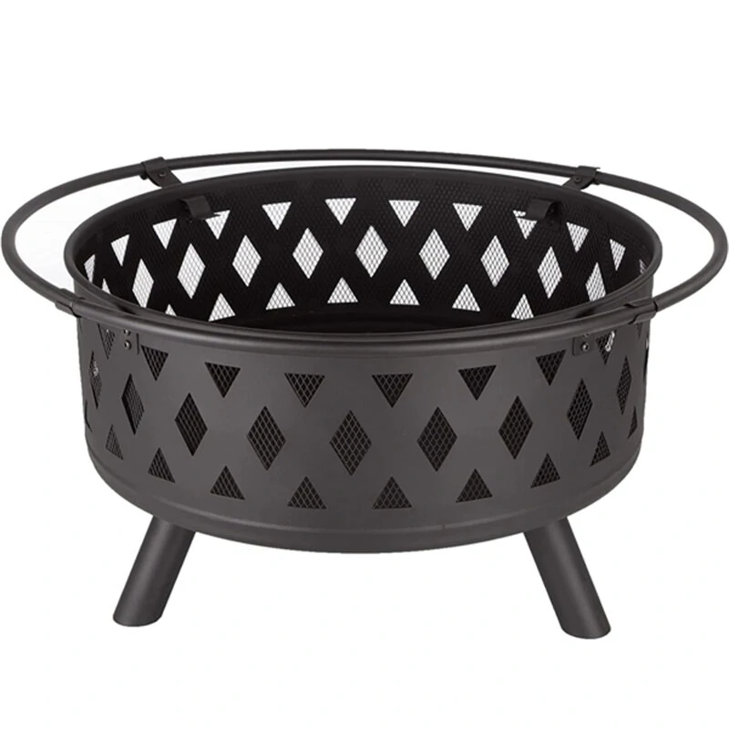 (image for) [USA Direct] 32 inch Round Crossweave Wood Burning Fire Pit Stove Firepit Heater with Poker for Outdoor Camping Patio Deck Backyard, 8011